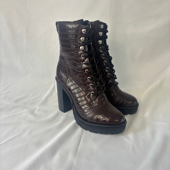 Winnie Harlow x Steve Madden LisaLove Croc Embossed Platform Lace-Up Boots 8.5 - Picture 3 of 10